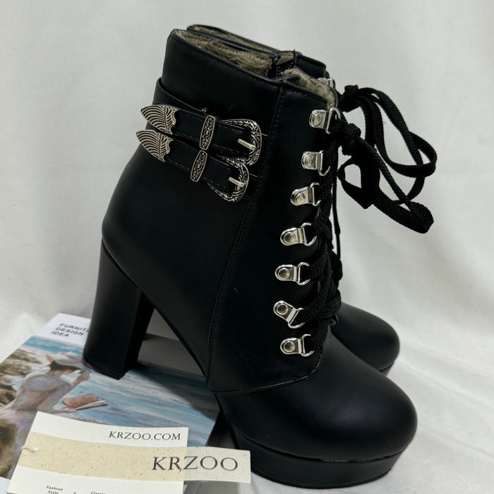 Lace-up Chunky-Heel Ankle Boots