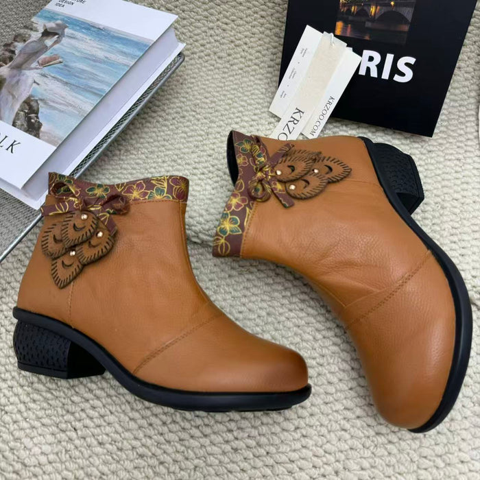 Lace-up patchwork ankle boots
