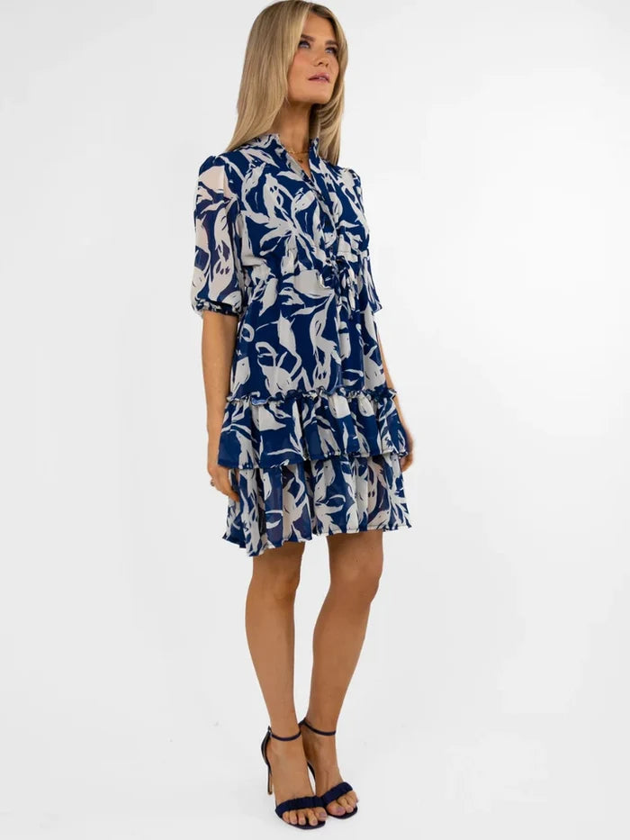 Latina Mini Dress (Blue/Cream)