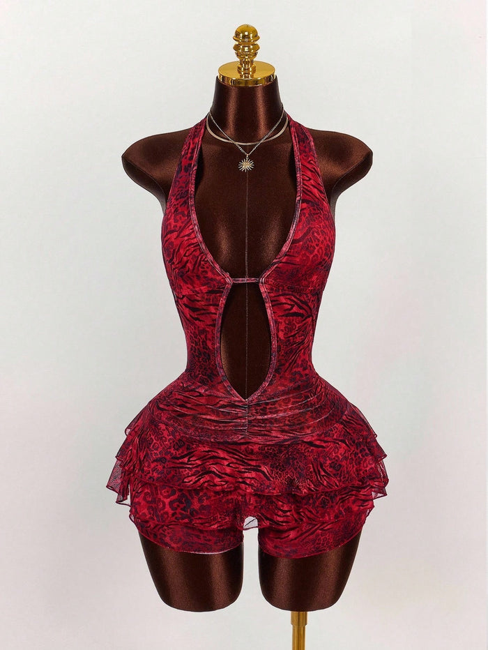 Leopard Print Fitted Halter Neck Dress