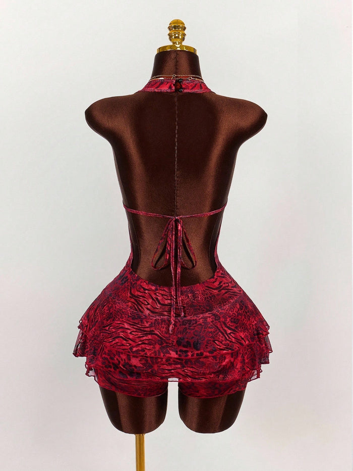 Leopard Print Fitted Halter Neck Dress