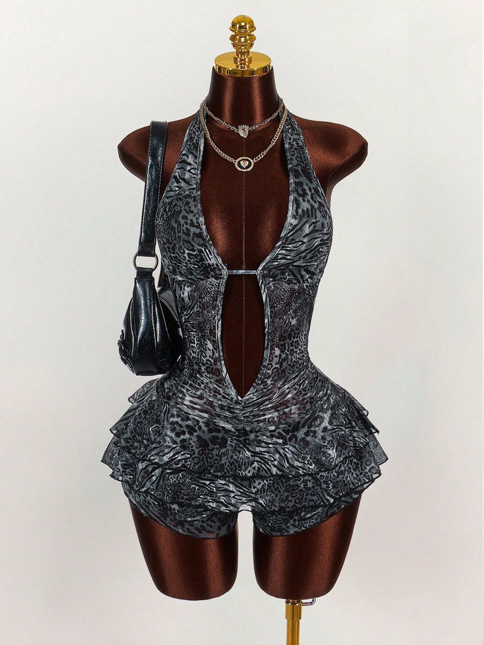 Leopard Print Fitted Halter Neck Dress