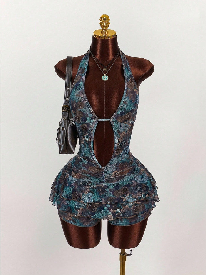 Leopard Print Fitted Halter Neck Dress