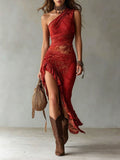 Leopard Print Rosette Halter Cutout Party Maxi Dresses-Brown Pre Order