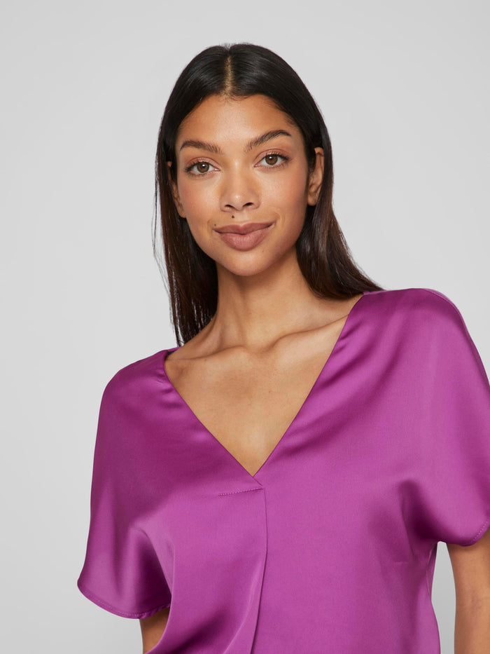 LETTE V-NECK SATIN TOP (CATTLEYA ORCHID)
