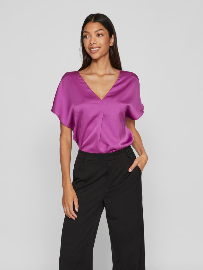 LETTE V-NECK SATIN TOP (CATTLEYA ORCHID)