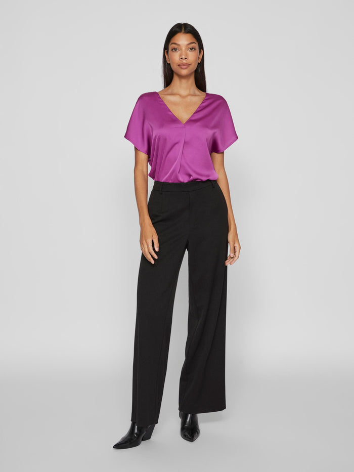 LETTE V-NECK SATIN TOP (CATTLEYA ORCHID)