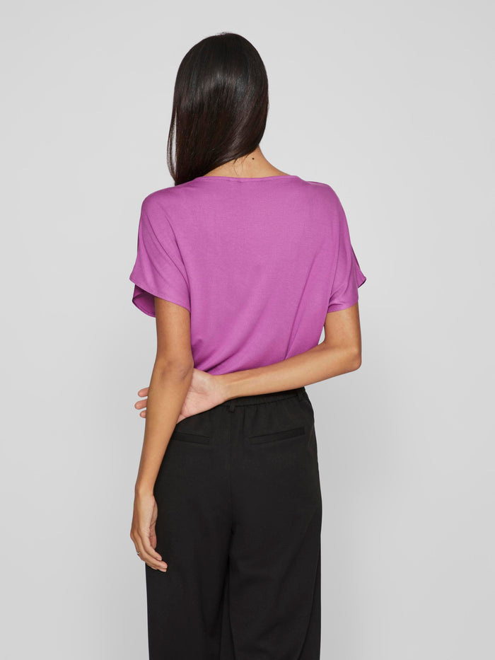 LETTE V-NECK SATIN TOP (CATTLEYA ORCHID)