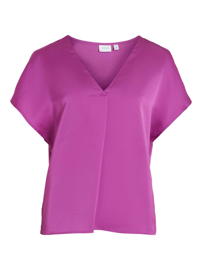 LETTE V-NECK SATIN TOP (CATTLEYA ORCHID)