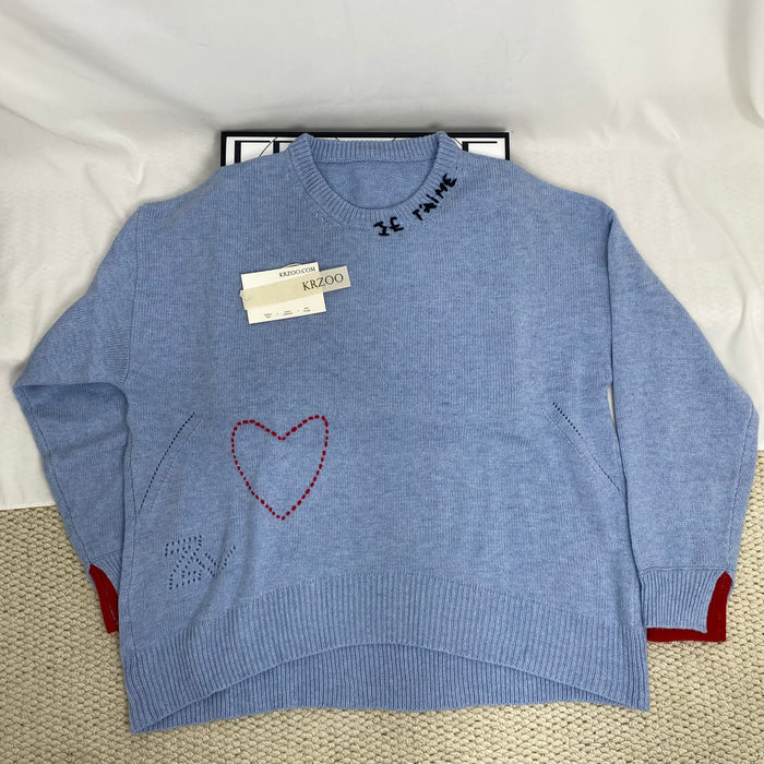 Letter Heart Embroidered Sweater
