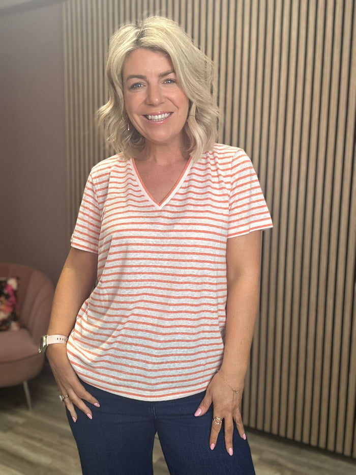 LIETTA T-SHIRT (CORAL ROSE STRIPE)