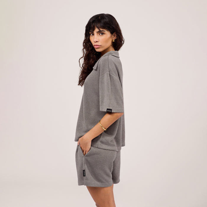 Lightweight Collared Knit Set - Slate Green