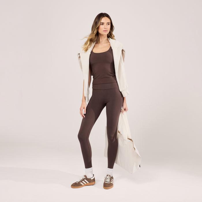 Lightweight Everyday High Waisted Leggings - Espresso Brown