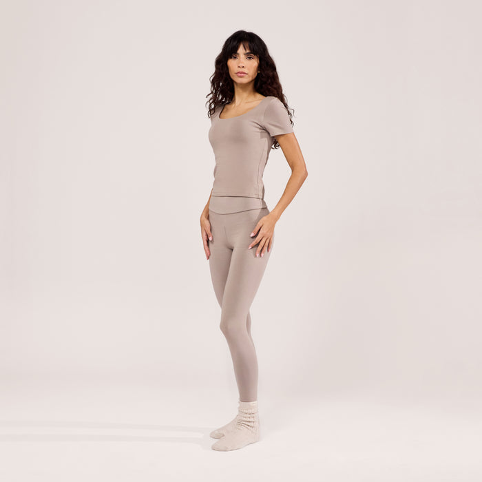 Lightweight Everyday High Waisted Leggings - Stone