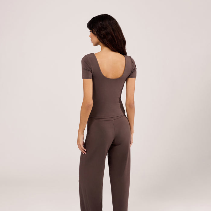 Lightweight Short Sleeve Top - Espresso Brown