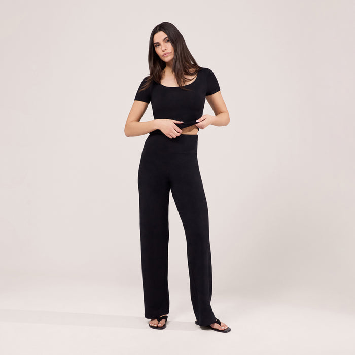 Lightweight Wide Leg Trousers - Black