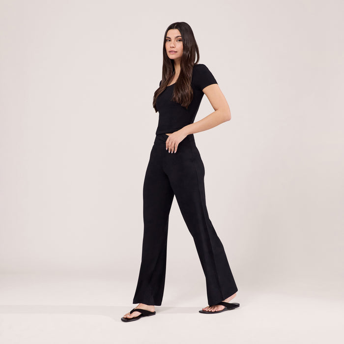 Lightweight Wide Leg Trousers - Black