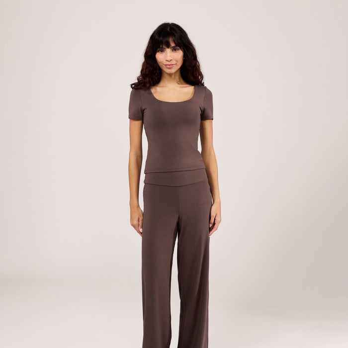 Lightweight Wide Leg Trousers - Espresso Brown