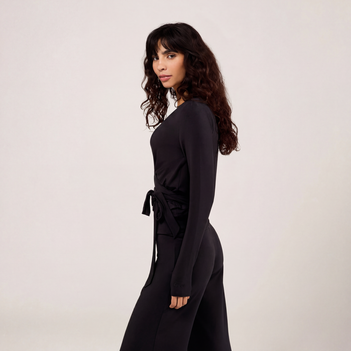 Lightweight Wrap Top - Black
