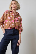 Lilla P Dolman Sleeve Button Down Shirt in Pink Poppy Print