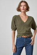 Lilla P Seamed V-Neck Top in Olive