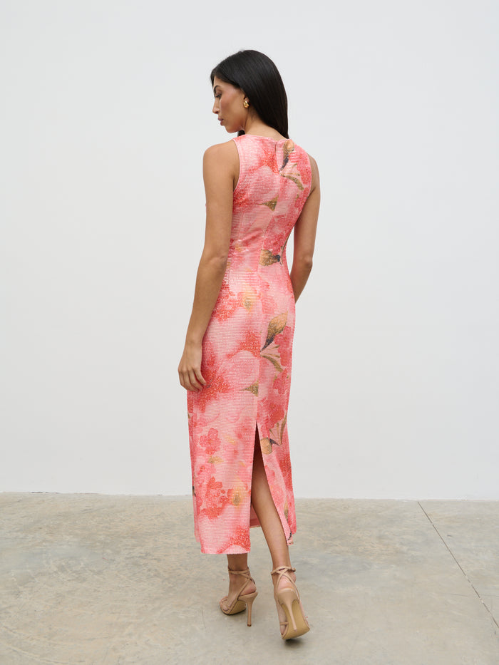 Lilou Printed Sequin Midaxi Dress (Orange Floral)