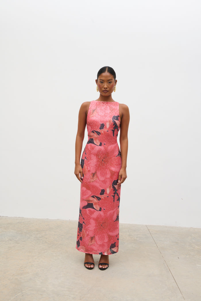 Lilou Printed Sequin Midaxi Dress (Red Multi Floral)