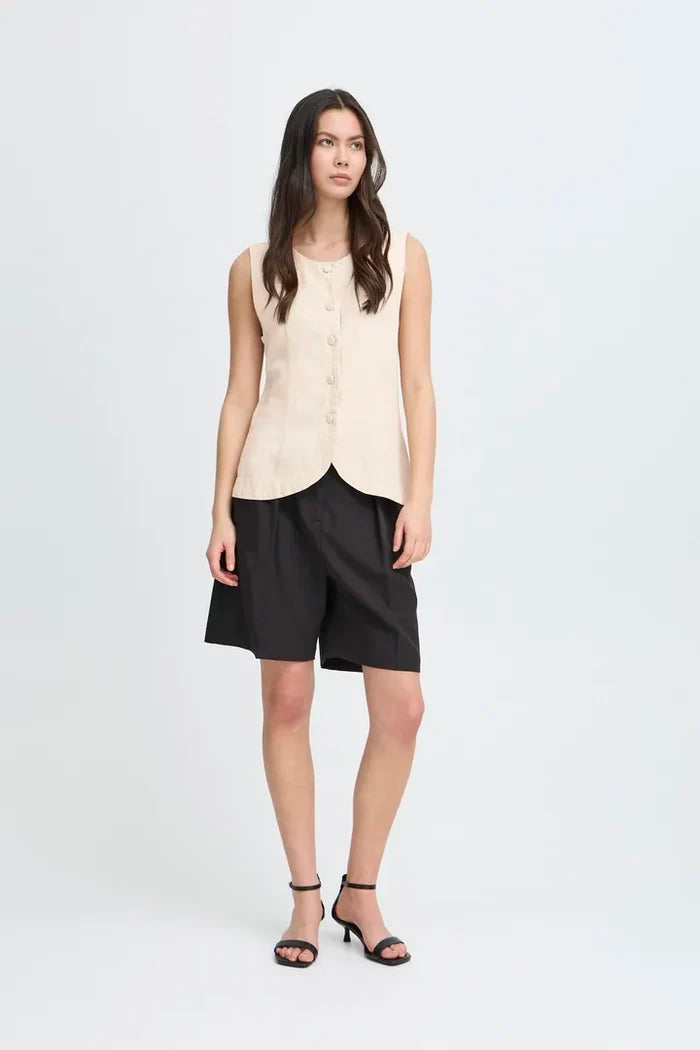 Linno Sleeveless Waistcoat Top (Natural Ecru)