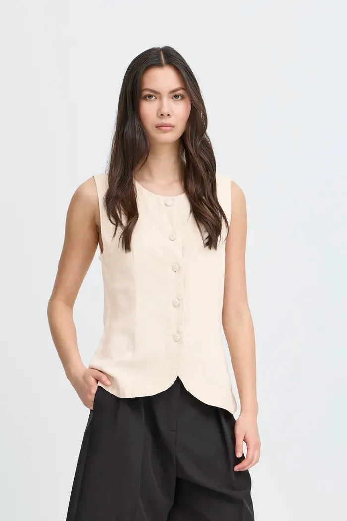 Linno Sleeveless Waistcoat Top (Natural Ecru)