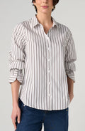 Liverpool Adjustable Sleeve Button Front Top in Brown Stripe