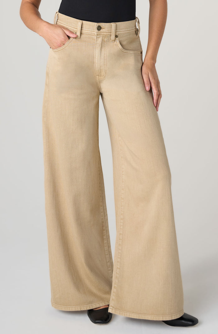 Liverpool Kit High Rise Relaxed Wide Leg Pant in Light Khaki 32" inseam