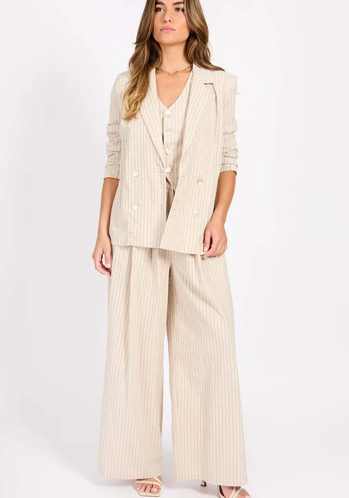 Logan Striped Linen Blend Blazer (Oatmeal/Black)