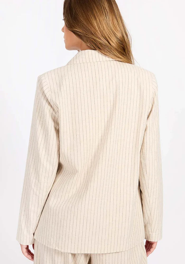 Logan Striped Linen Blend Blazer (Oatmeal/Black)