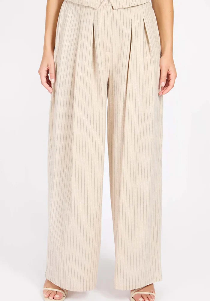 Logan Striped Linen Blend Trousers (Oatmeal/Black)