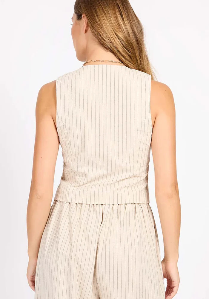 Logan Striped Linen Blend Waistcoat (Oatmeal/Black)