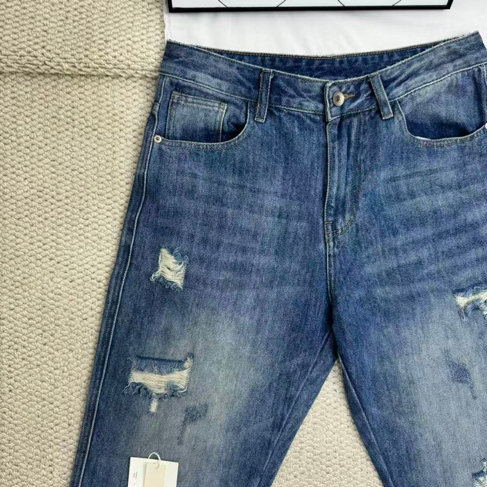 Loose-Fit Straight-Leg Distressed Jeans