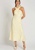 Louise Sequin Waffle Cross Neck Midi Dress (Lemon)