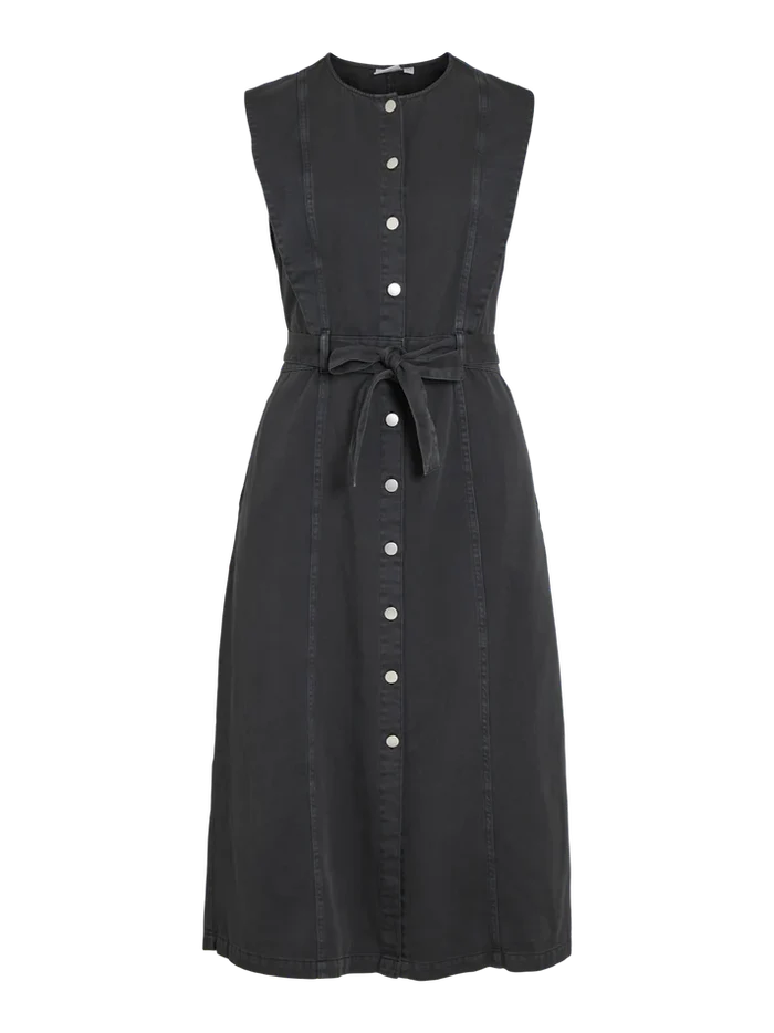 Lucianne Sleeveless Midi Dress (Black Denim)