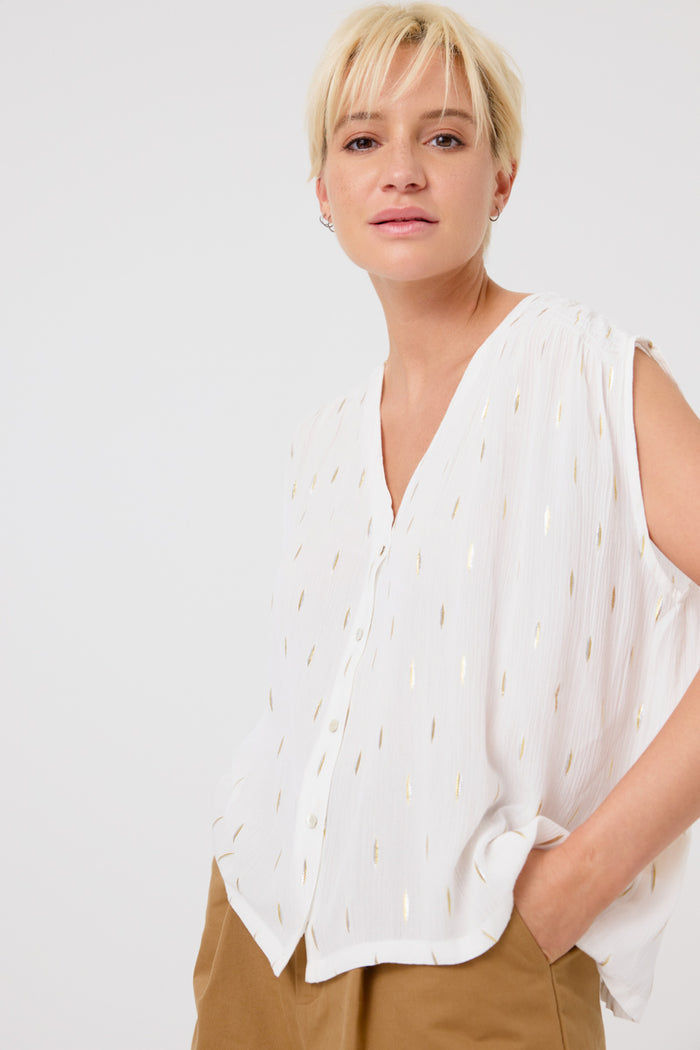 Lucie Sleeveless Top (White/Gold)
