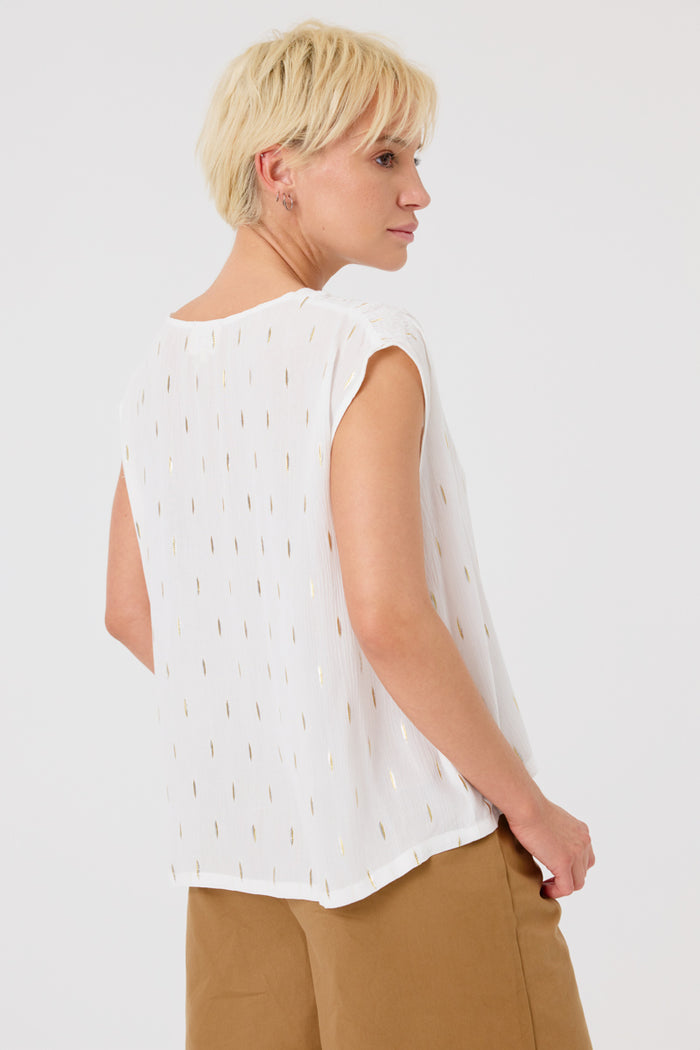 Lucie Sleeveless Top (White/Gold)