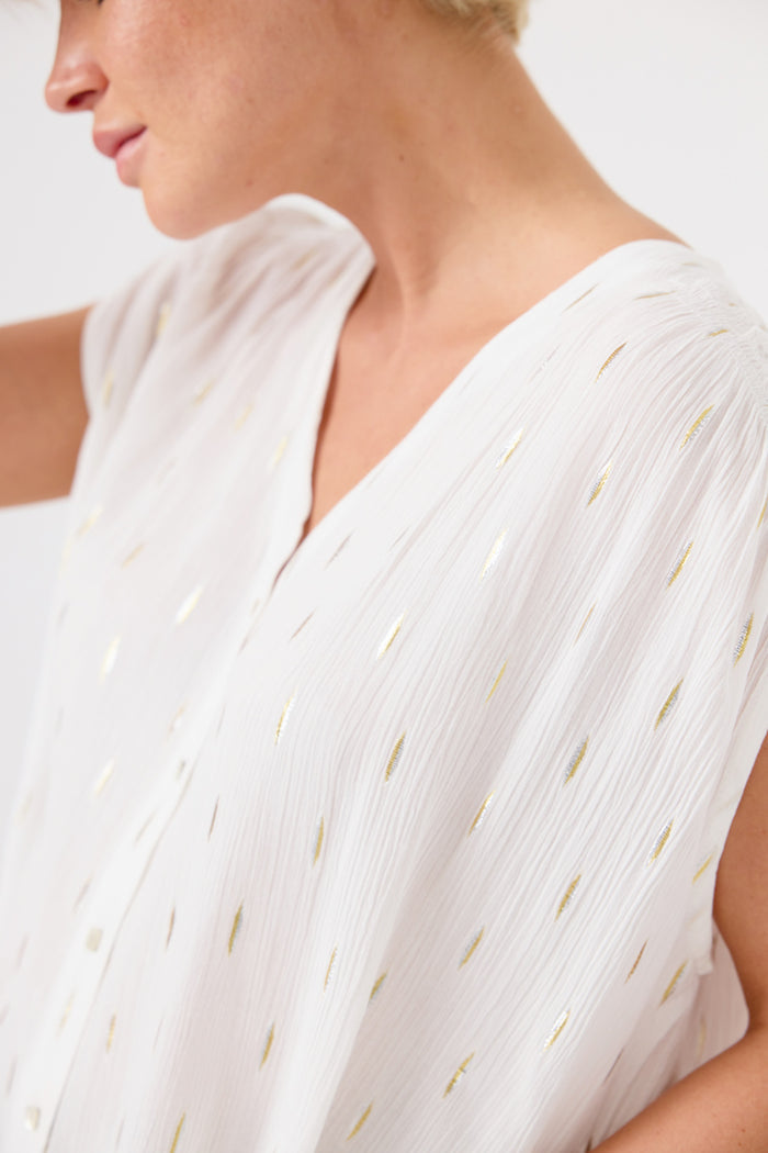 Lucie Sleeveless Top (White/Gold)