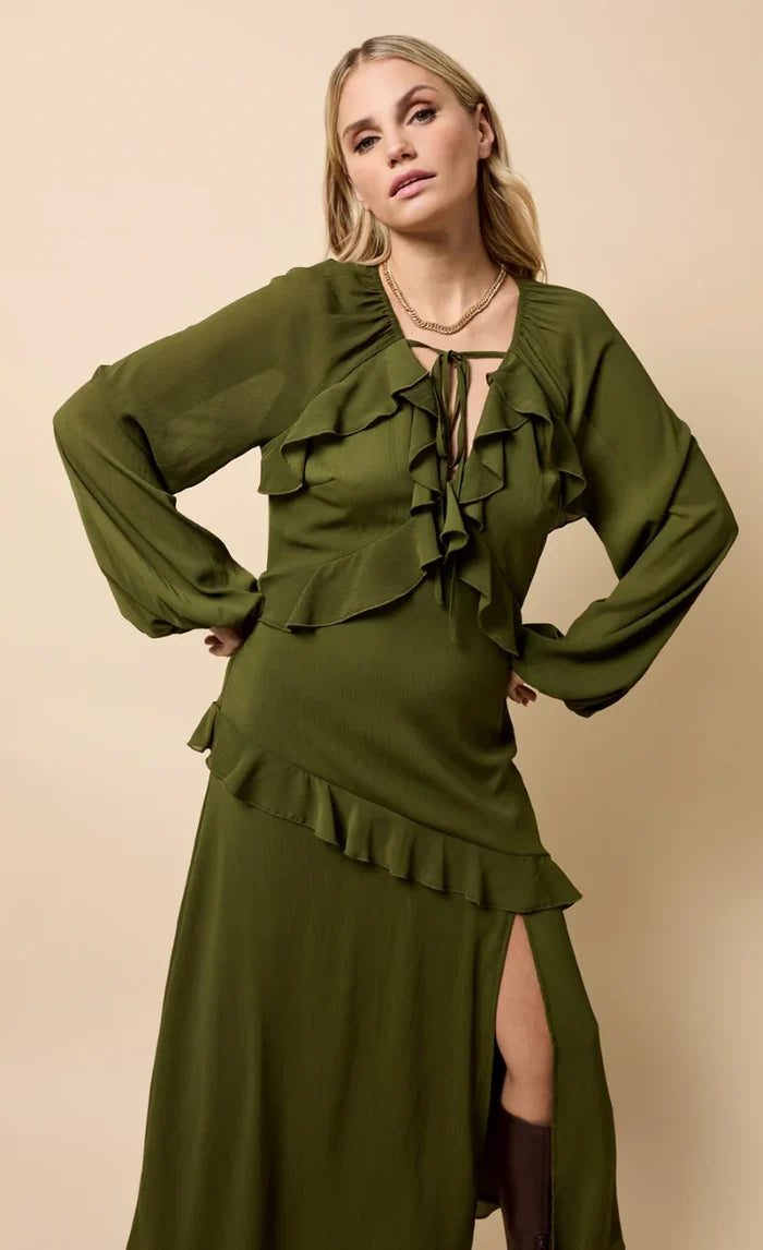 Lumiere Chiffon Ruffle Maxi (Khaki)
