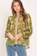 Made It Mine Olive Green Printed Top
