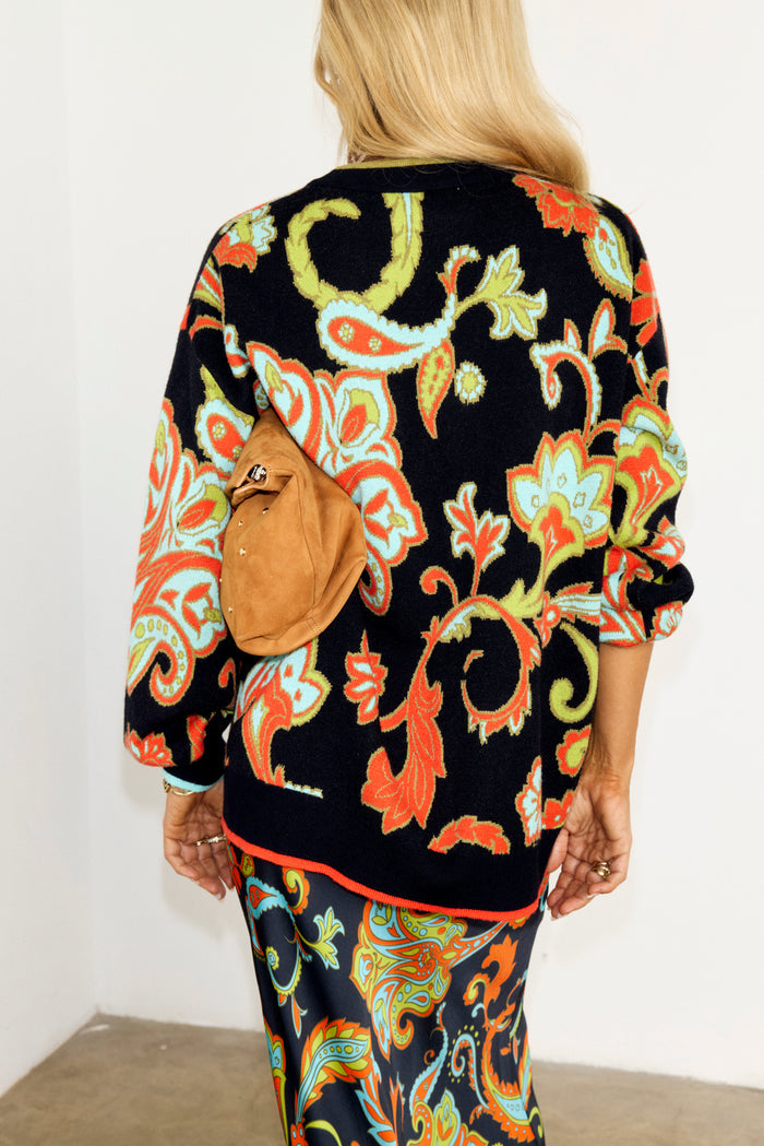 Martha Paisley Cardigan (Black)