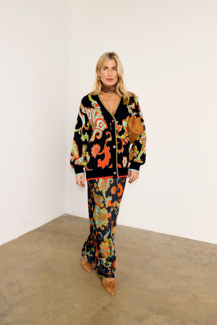 Martha Paisley Cardigan (Black)