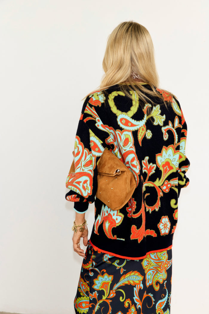 Martha Paisley Cardigan (Black)