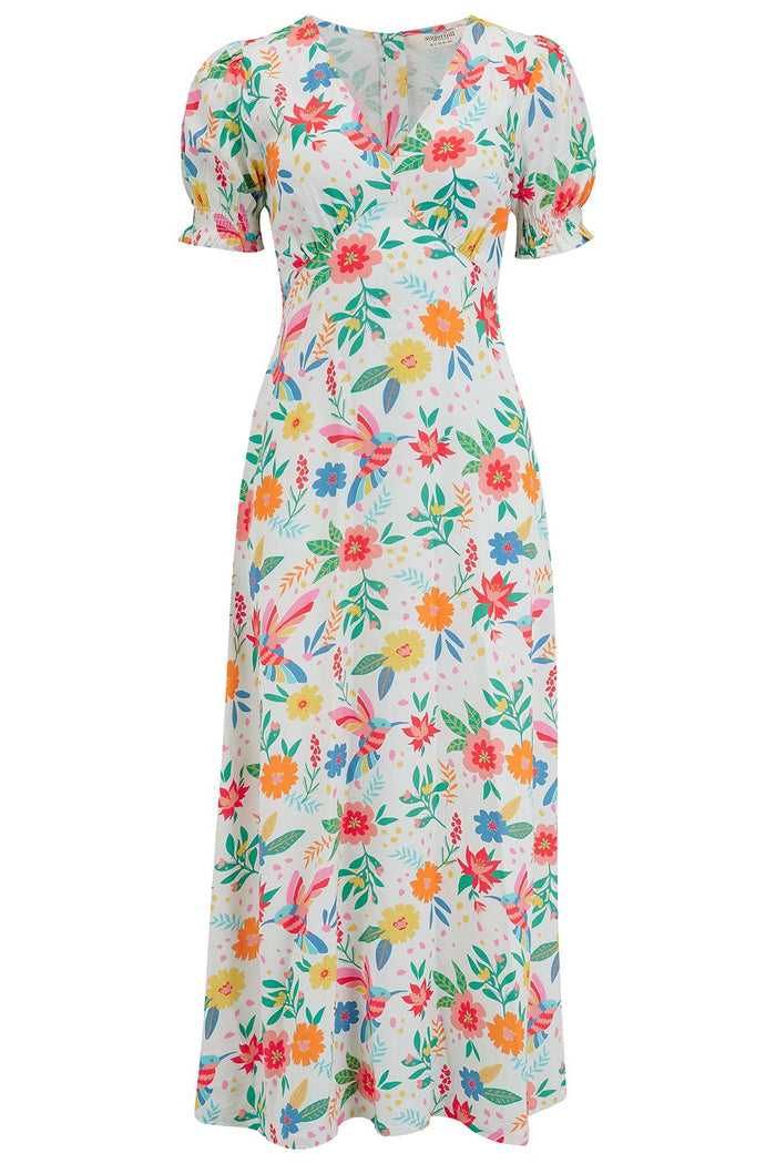 Mary Jane Midi Dress (Off White/Tropical Hummingbird)