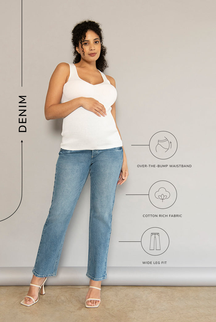 Maternity Straight Jeans - Mid Blue