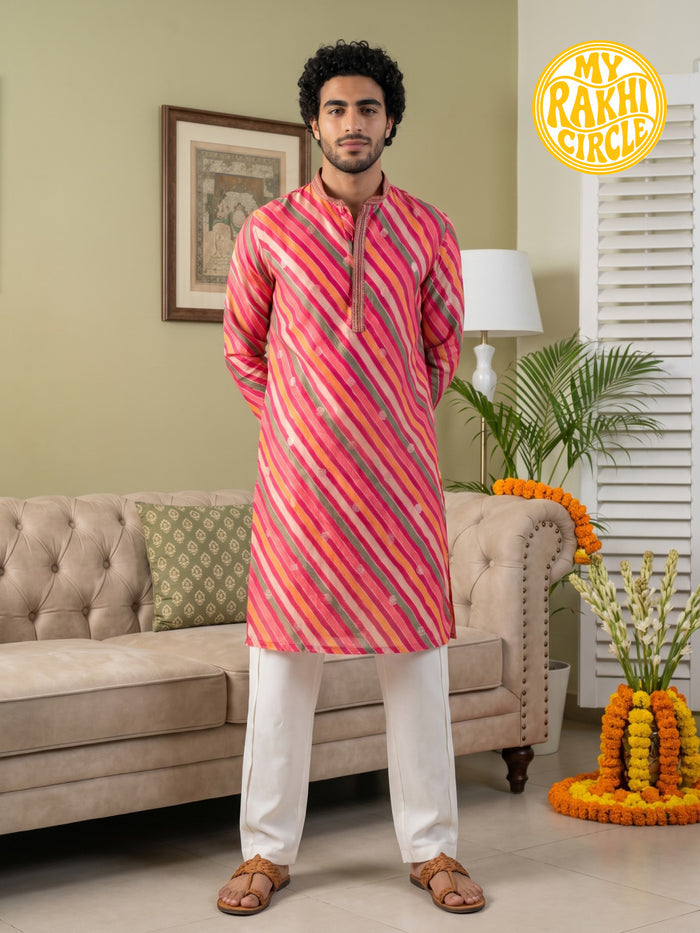Mens Multicolor Blended Print Kurta