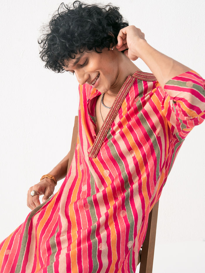 Mens Multicolor Blended Print Kurta